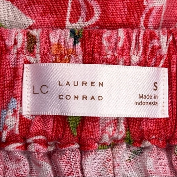 Small LC Lauren Conrad Linen Blend Skirt Fuchsia Pink Rose Floral Aline Lined - Picture 7 of 13
